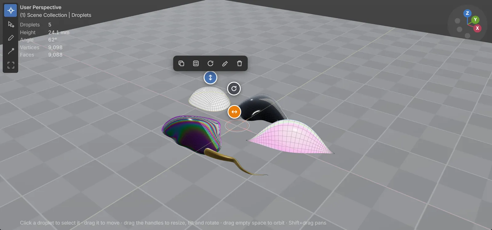 A family of organic droplets in the web bench