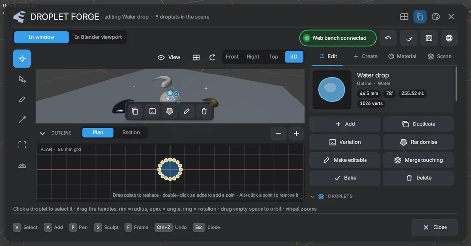 Outline editor with handles