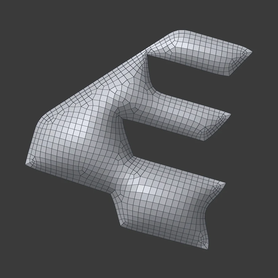 After, same top view: a regular grid that follows the logo's arms